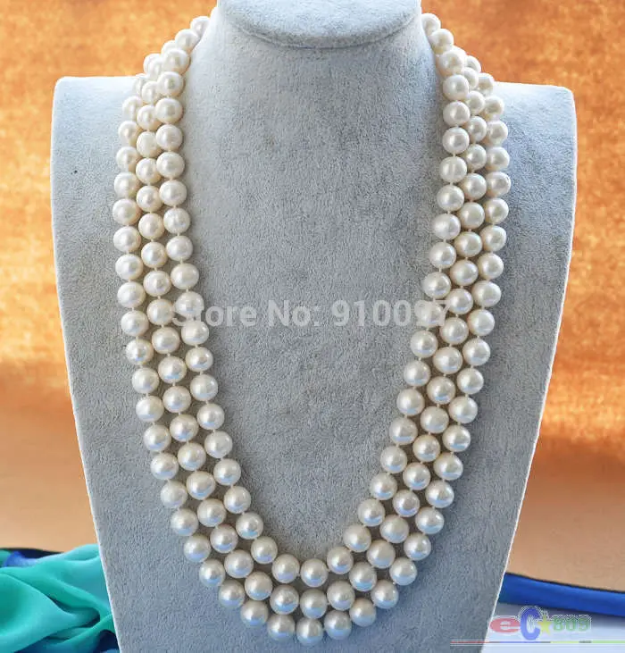 &gt&gt&gt3ROW 22&quot 8-9mm ROUND WHITE FRESHWATER PEARL NECKLACE | Украшения и аксессуары