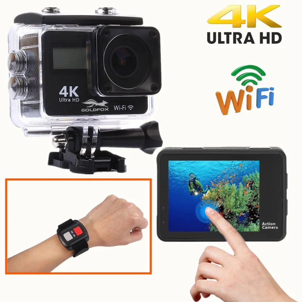 Скидка 4K сенсорный экран WiFi Спортивная экшн-Камера LCD двойной экран 1080P Водонепроницаемая Спортивная DV велосипедный шлем камера Мини DVR Дистанцион...