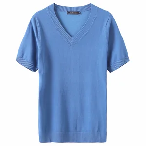 Новые ледяные шелковые модные повседневные мужские свитера 2018 Лето v-образный вырез короткий рукав тонкий свитер вискоза мужской тонкий джемпер 360