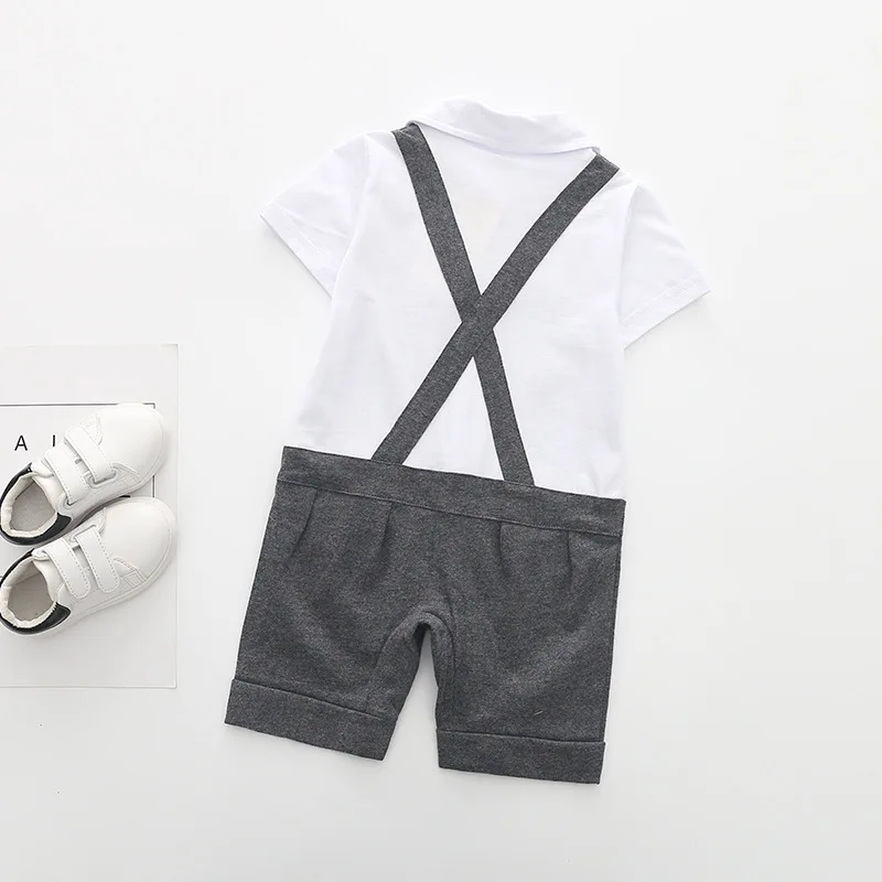 Newborn baby Cotton rompers Turn-down Collar Short sleeve gentleman Style boy clothes infant babies jumpsuits overalls0-18M |
