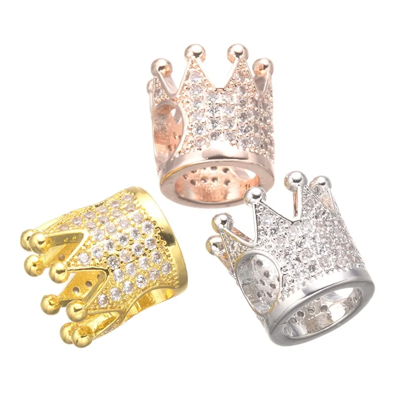 

JUYA Wholesale 10*11mm Big Hole Copper Crown Loose Beads Cubic Zirconia Charm Connectors Handmade Jewelry Findings Accessories