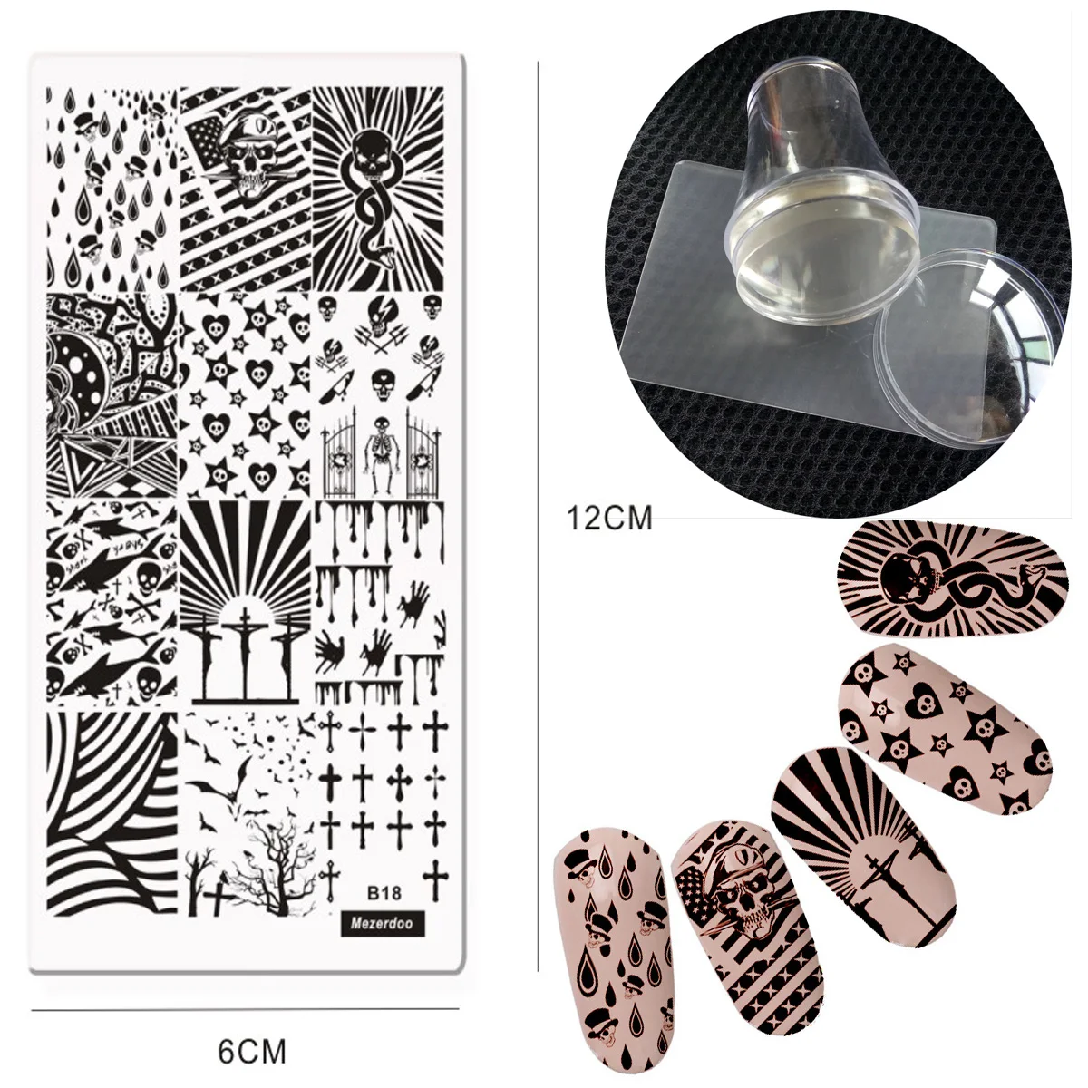 MezerdooB18 Stamp 1 Nail Art шаблона плиты+ 1 ясно желе штамп Стампер скребок набор для ногтей трафарет 12*6 см маникюр ногти плиты изображения - Цвет: MezerdooB18 Stamp