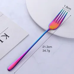 rainbow-1 pcs Столовая вилка из нержавеющей стали, корейские Десертные Вилки, Серебряная столовая посуда для стейка, розовое золото, десертная вилка, кухонные, вечерние, инструменты - Цвет: rainbow-1 pcs