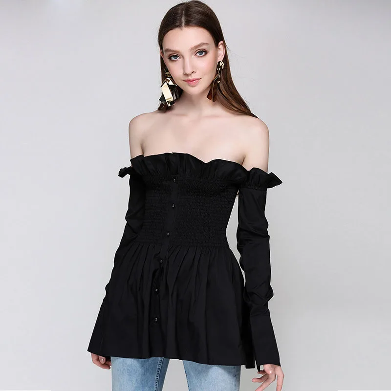 2017 Для женщин Рубашки для мальчиков с открытыми плечами Блузки малышек глубокий