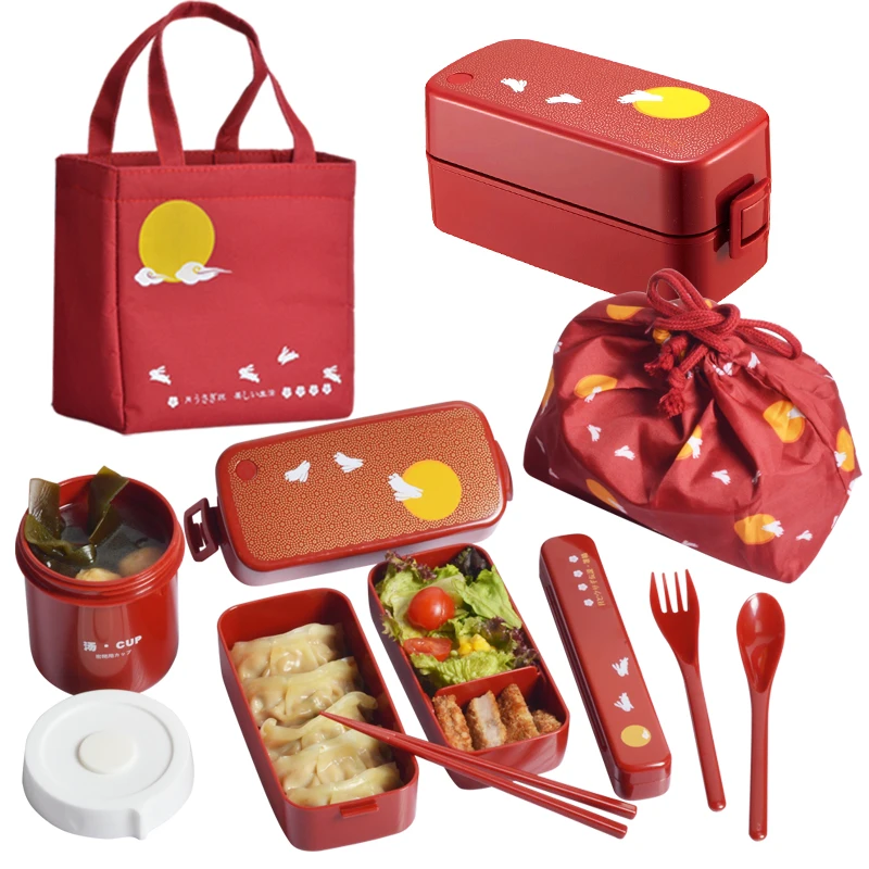 Двухэтажный японский bento box микроволновая печь Нагревательный набор пластиковой кухонной посуды 28