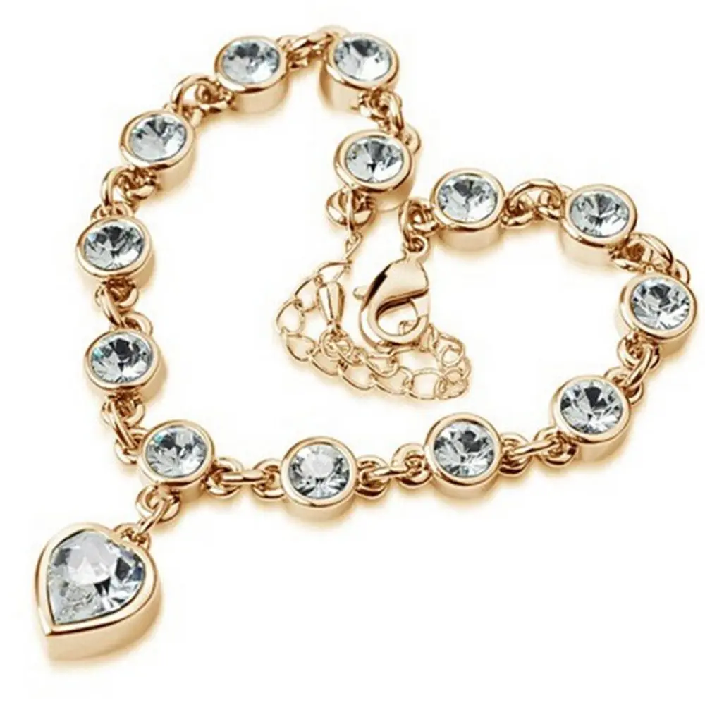 

6 Colors Elegant Sweety Bracelets For Women Heart Pendant Bracelets with bling crystal Rhinestone Bracelets Jewelry Accessories