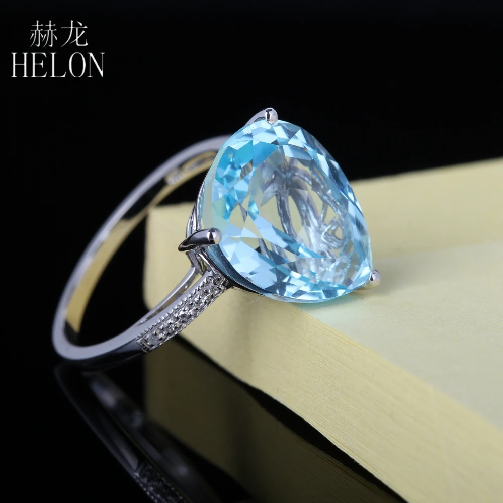 

HELON Solid 14k White Gold Flawless Pear 14x12mm Sky Blue Topaz Natural Diamonds Ring Women Engagement Wedding Gemstone Jewelry