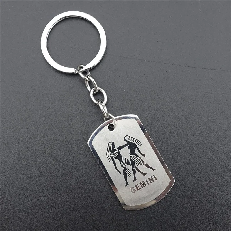 gemini Zodiac 12 Horoscope Keyring Stainless Steel Constellations Keychains Zodiac Jewerly For Men Women - Цвет: gemini