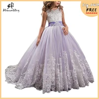 flower girl dresses with bow beaded crystal lace up applique ball gown first communion dress for girls customized vestidos long