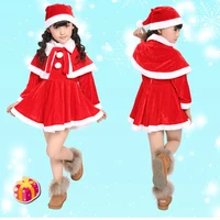 velvet kids boys girls red santa claus costume christmas party gift giver cosplay clothes cape dress hats