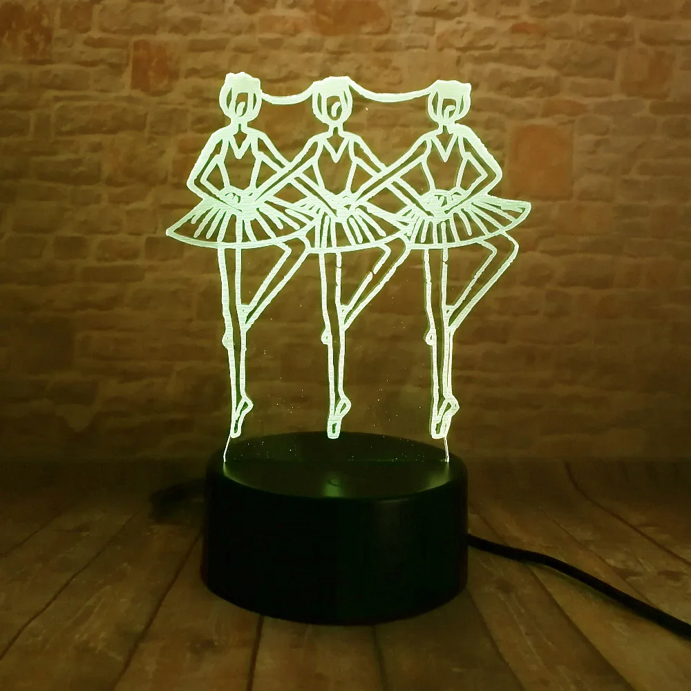 3D три девушки балетная танцовщица лампа Лебедь озеро 7 цветов Led ночь для детей