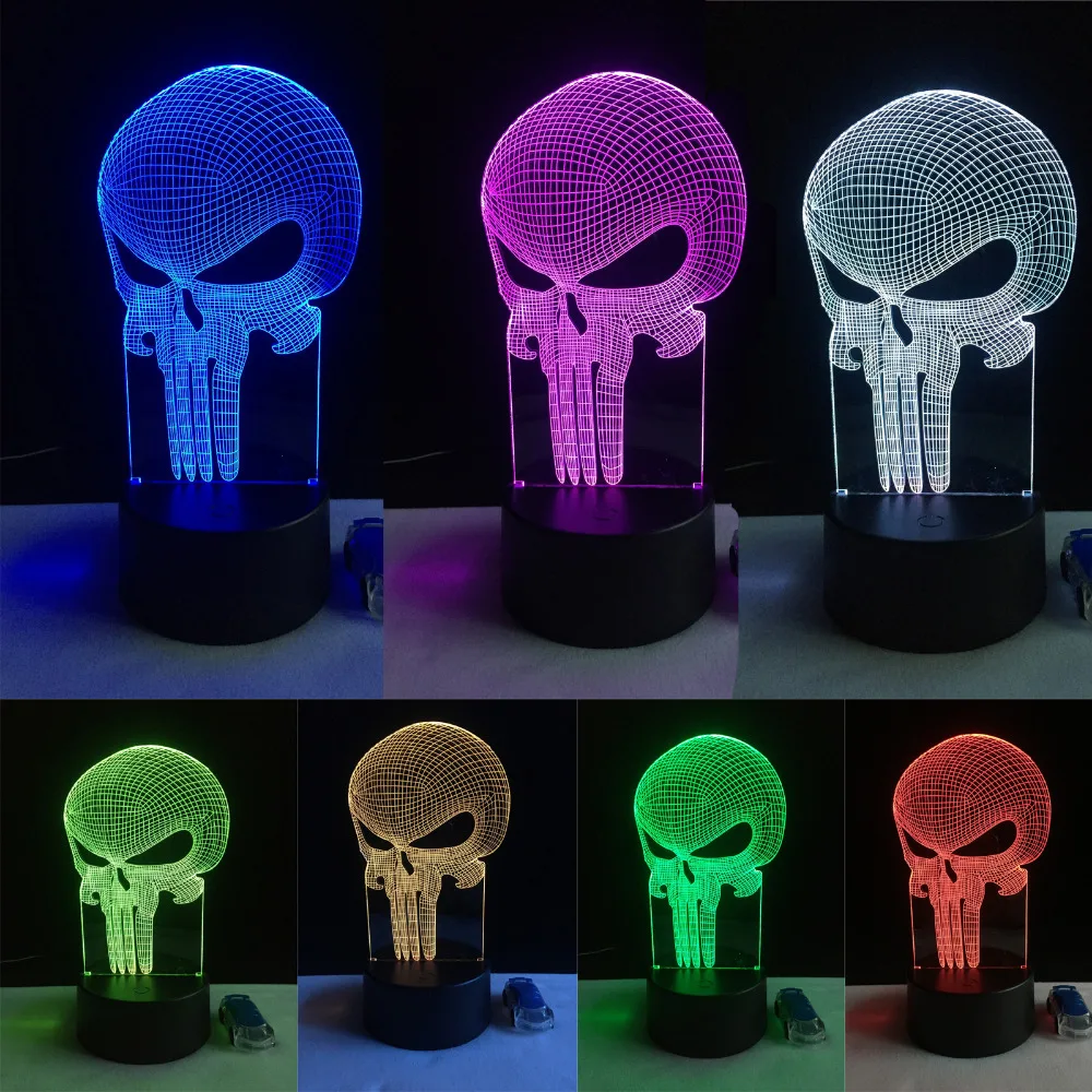 3D фигурка длинный рот череп Светодиодная настольная лампа ночник домашний декор