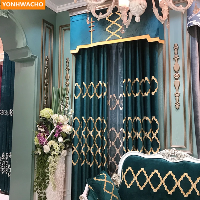 Занавески на заказ роскошная бархатная вышивка американские кривые полосы синяя