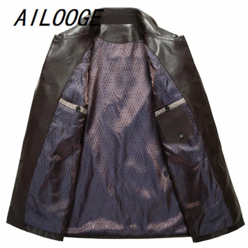 AILOOGE 2017 Весна Новая мода De Hombre Cuero мягкий отложной воротник Campera мужское