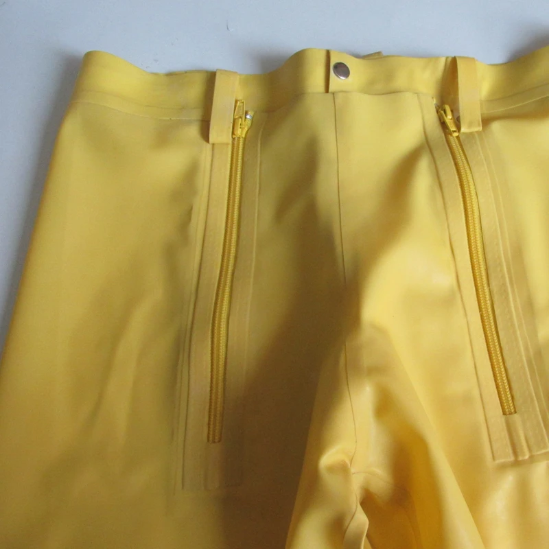 Желтые латексные мужские шорты сексуальные трусики с тремя молниями латексная