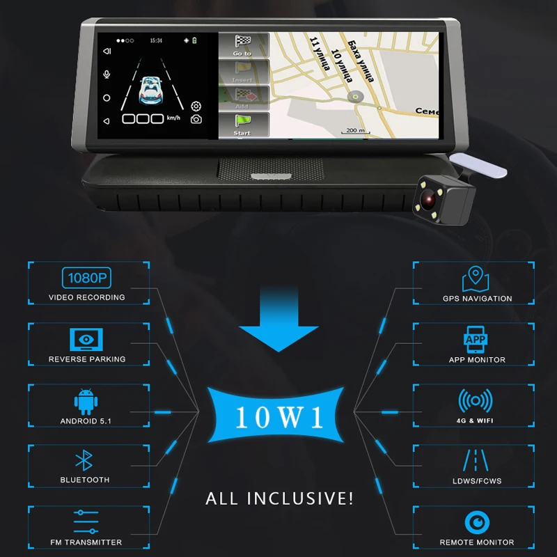 WHEXUNE 4G " сенсорный Android 5,1 Автомобильный видеорегистратор камера wifi gps Full HD 1080P видео рекордер двойной объектив ночного Видения мониторинг парковки