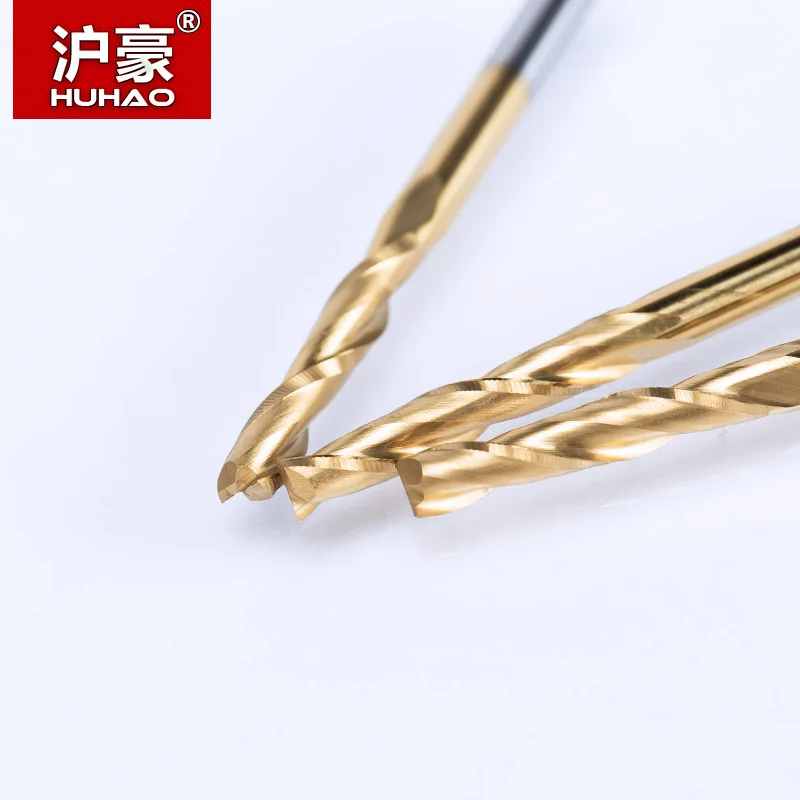 HUHAO 5pc/lot 3.175mm Titanium Coating 2 Flute Spiral router bit for wood CNC tool End Mill Tungsten Carbide PCB Milling Cutter|spiral bit|router