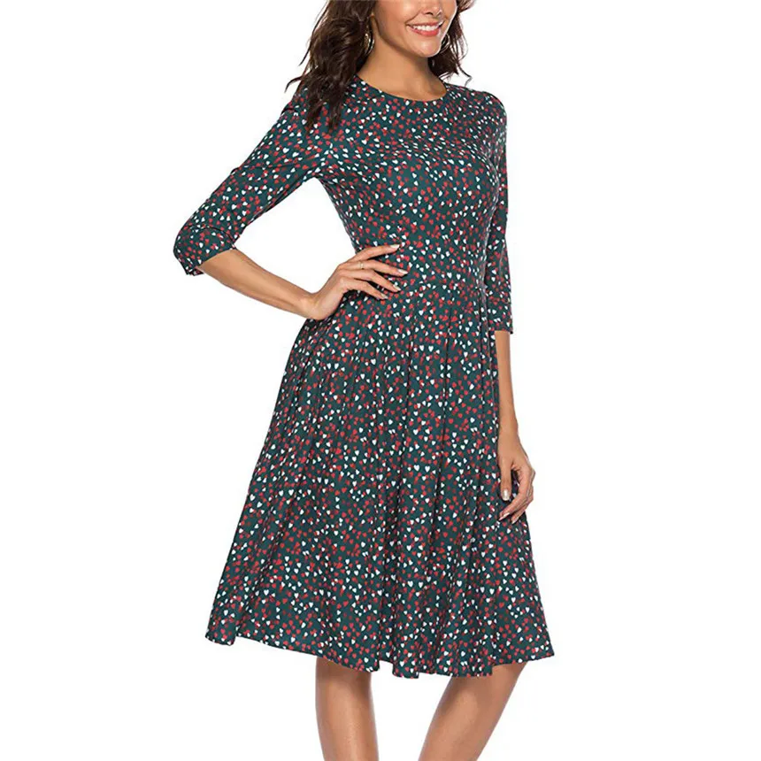 Women's Dress Half Sleeve Floral Vintage Vestidos Fashion Elegant Knee-Length O-neck Casual Dresses | Женская одежда