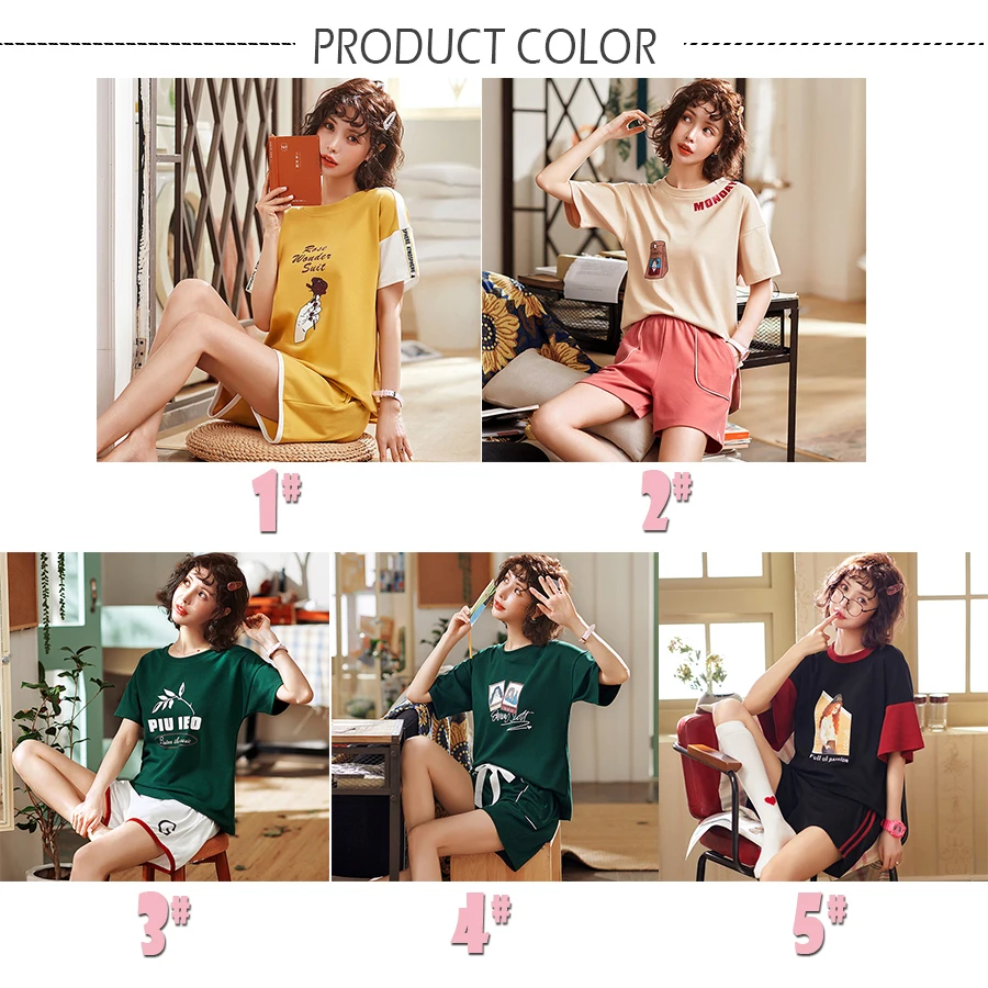 UNLIMON женские хлопковые пижамы корейская модная Пижама наборы шорты с коротким