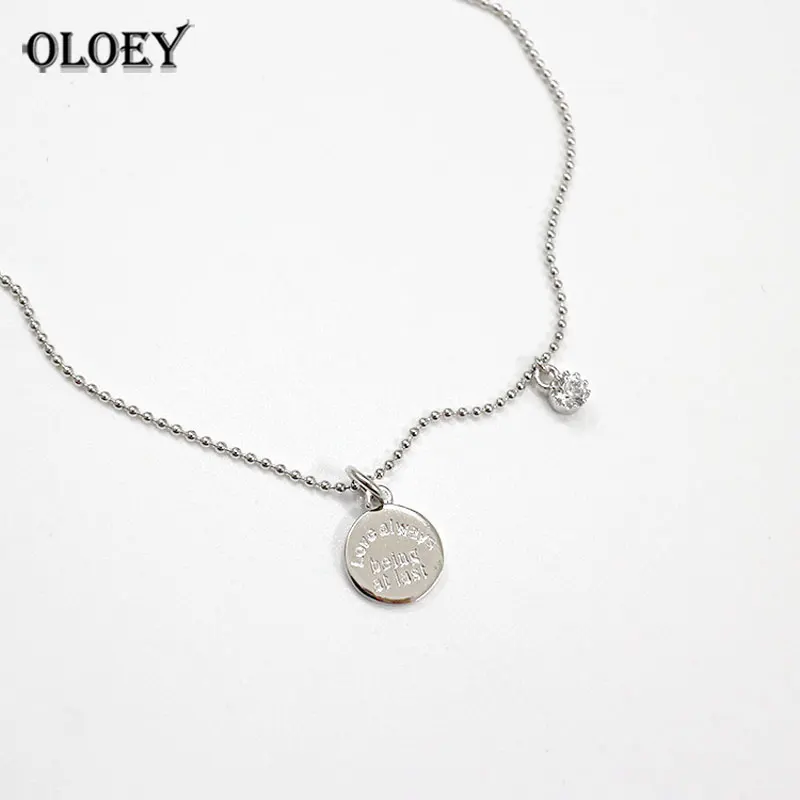 OLOEY, настоящее 925 пробы, серебряное круглое ожерелье с бусинами, для женщин, девушек, любовь Aways Being At Low Letter, ожерелье с подвеской YMN026