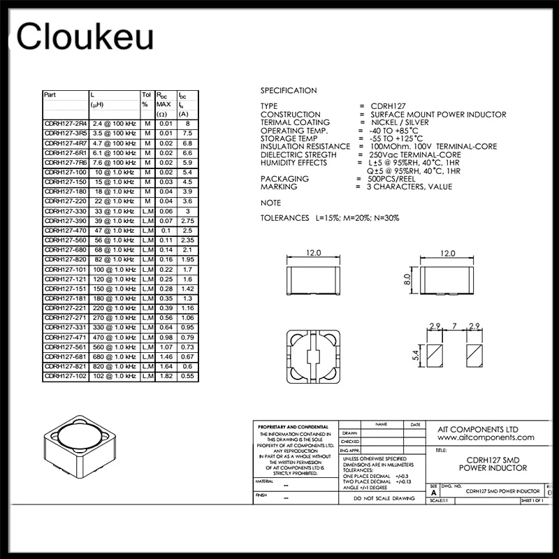 10 шт. CD127 чип Мощность экранированная катушка индуктивности 3.3UH/4.7UH/10UH/22UH/33UH/47UH/56UH/68UH/100UH/150UH/220UH/330UH/470UH/680UH Размер: 12*12*7