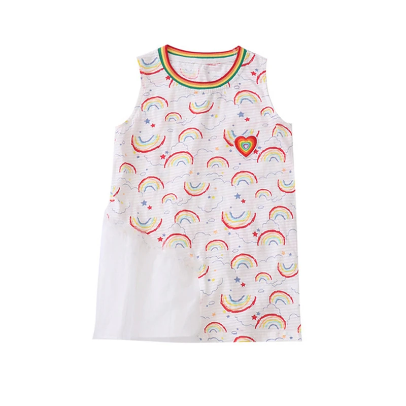 Rainbow Girl Dresses Patchwork Mesh White Kid A-line Sleeveless Princess Fairy Dressing for Girls Children's Clothing | Детская