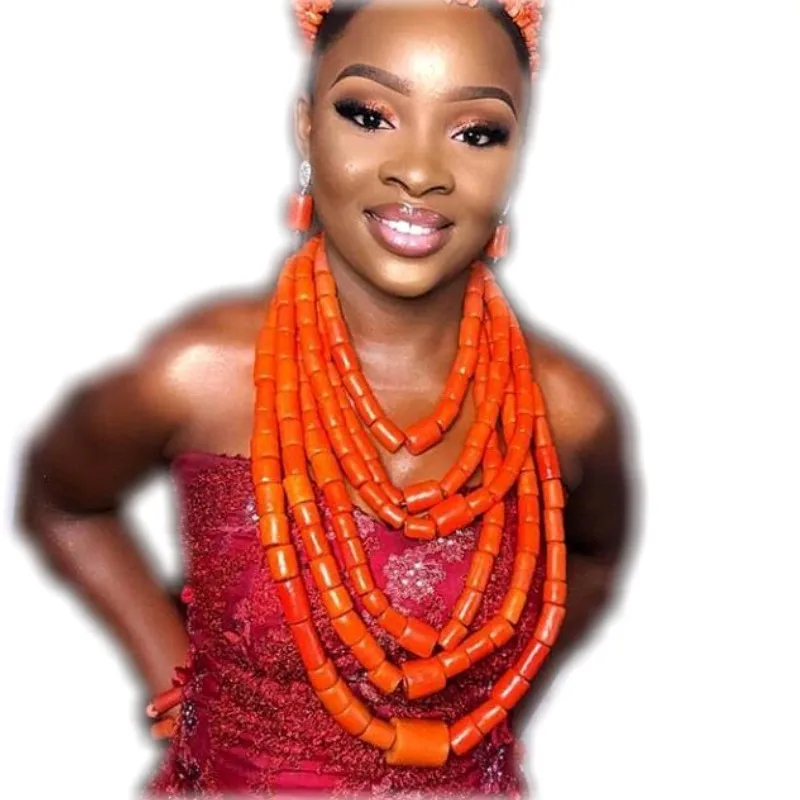 Bracelet Earrings Necklace Set African Nature Coral Beads Jewelry Sets For Women With Gold Balls 3 Layers Bridal Jewellery | Украшения и