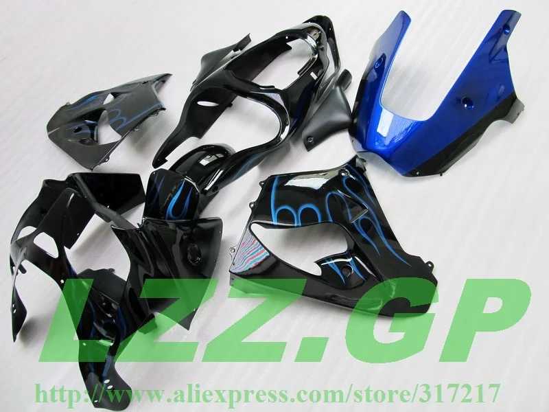 

Blue flame black fairing kit FOR KAWASAKI NINJA ZX9R 00-03 ZX 9R 00 01 02 03 ZX-9R 9 R 2000 2001 2002 2003 fairings #00A LZZGP