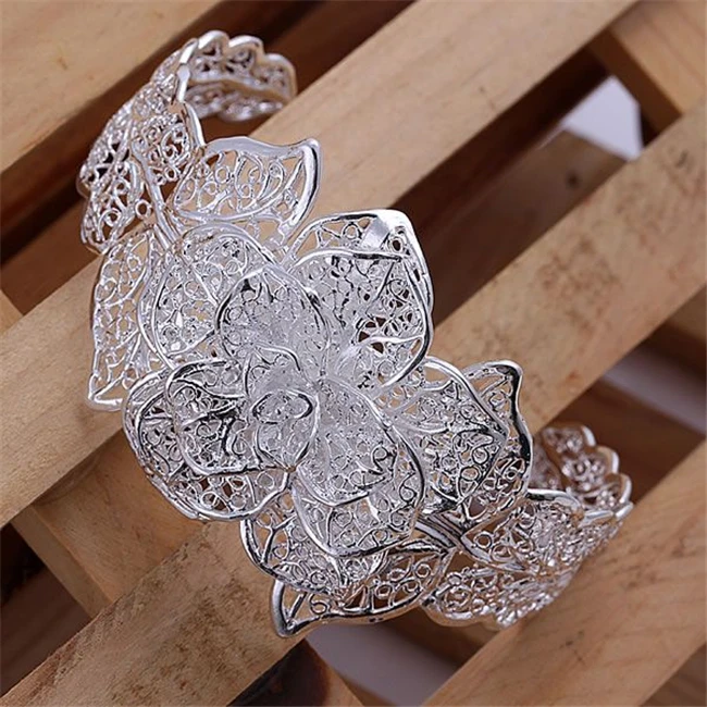 

B164 Fashion Silver Color Charm Bangle Cuff Bracelet Bangles For Women Jewelry Gift Bangles Flower Bracelets /amkajdra