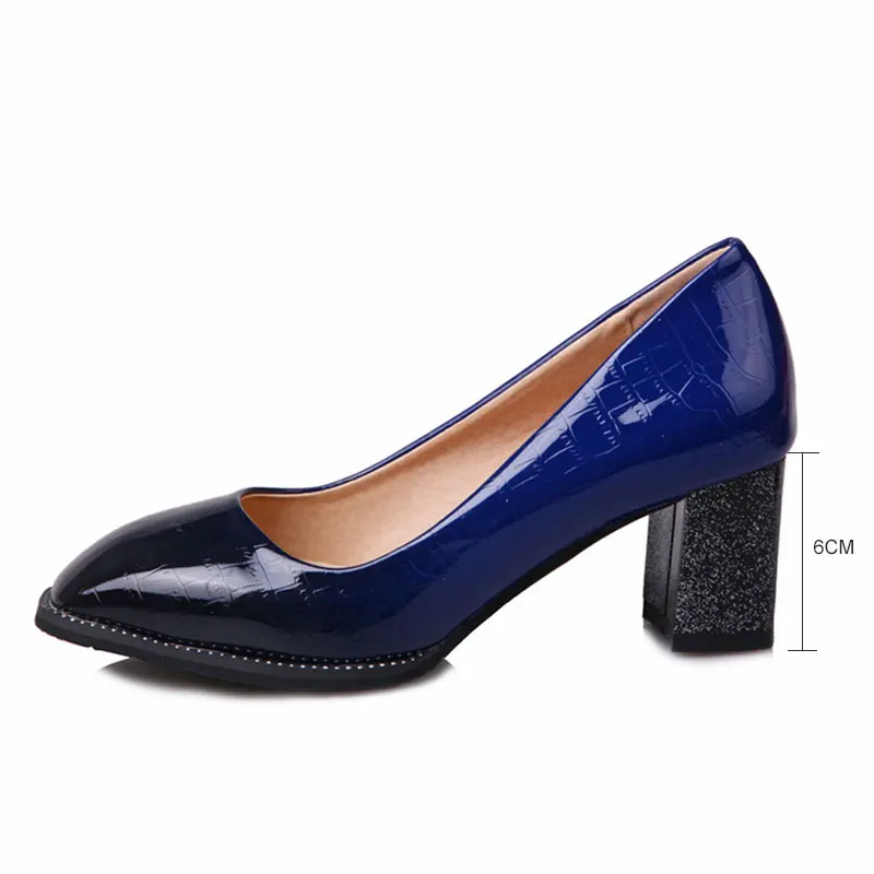 Daitifen 2018 size 33-44 mixed color patent leather women pumps fashion square toe thick heels shallow elegant office shoes | Обувь