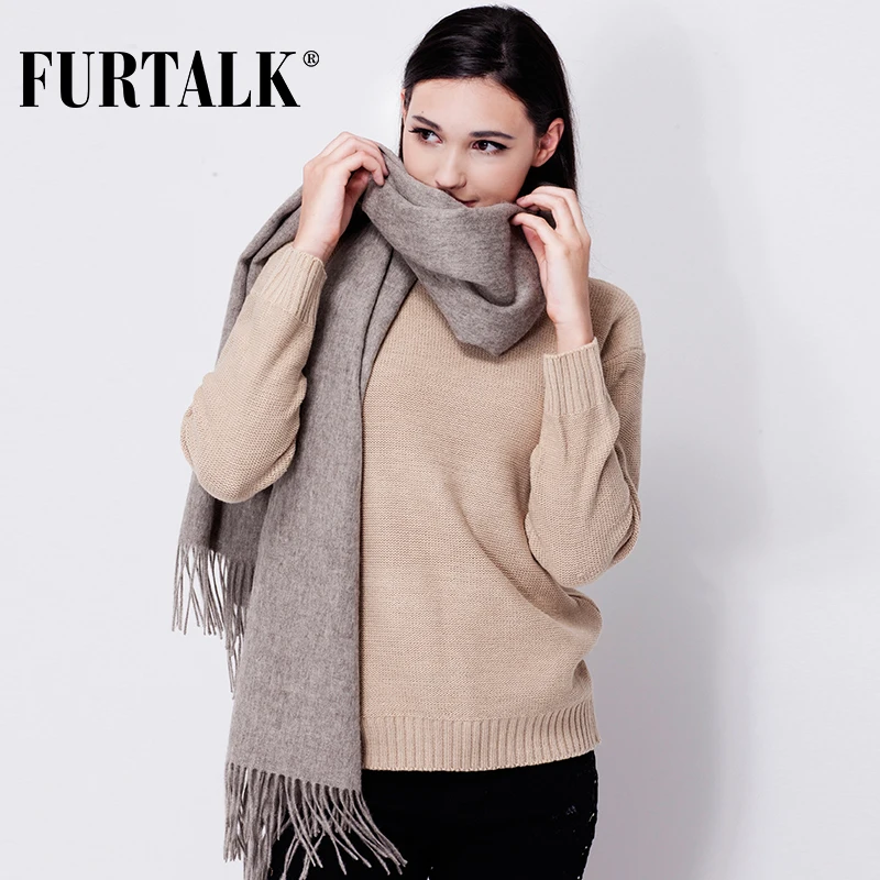 FURTALK 100% шарф из овечьей шерсти для женщин кашемировый пашмины Бандана Зима Осень