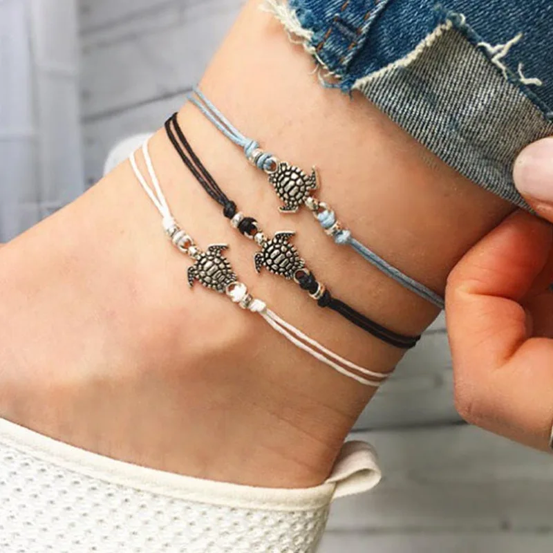 

Summer Beach Turtle Shaped Charm Rope String Anklets For Women Ankle Bracelet Woman Sandals On the Leg Chain Foot Jewelry