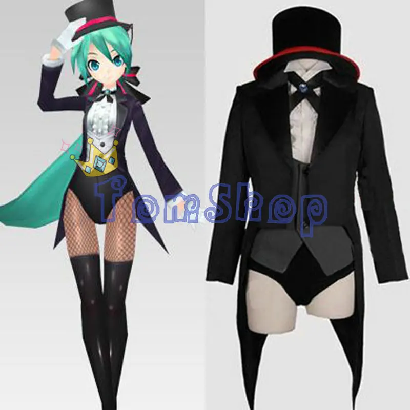 

Vocaloid 2 Project Diva Magician Miku Cosplay Uniform Tuxedo Suit Swallowtail Jacket Full Set Women Girl Costumes Free Shipping