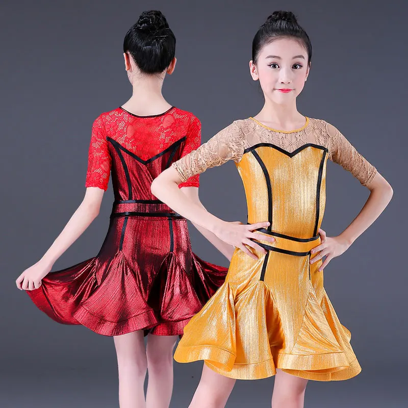 Профессиональное платье для латинских танцев девочек детское блестящее бальное