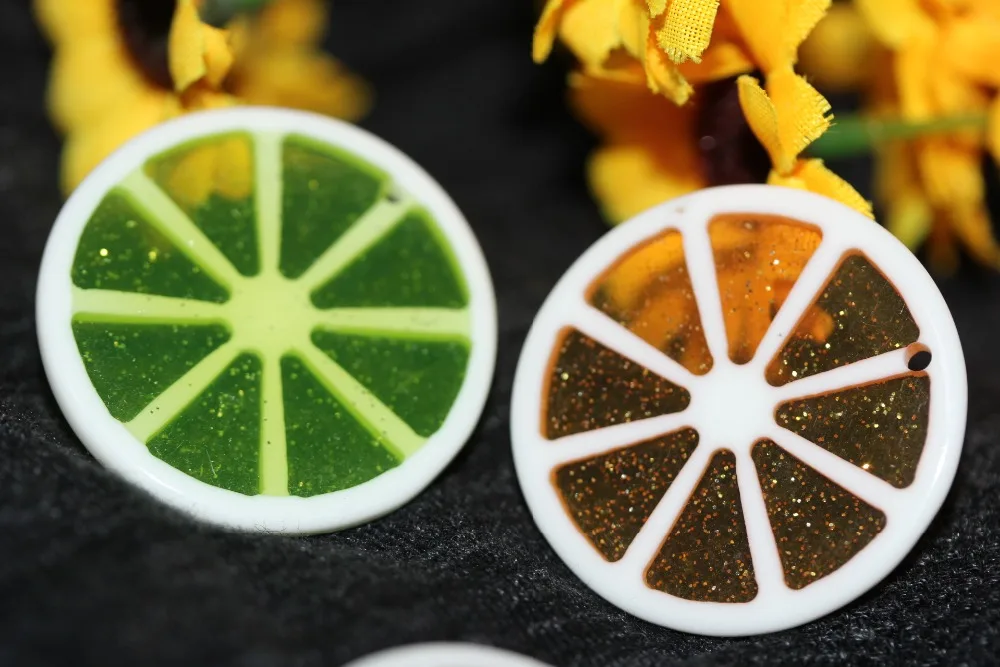 35 мм Оранжевые смолистые подвески - подвески ломтиков цитрусовых лимонов с отверстием Фруктовые кабошоны Kawaii diy аксессуары для волос и ювелирные принадлежности.