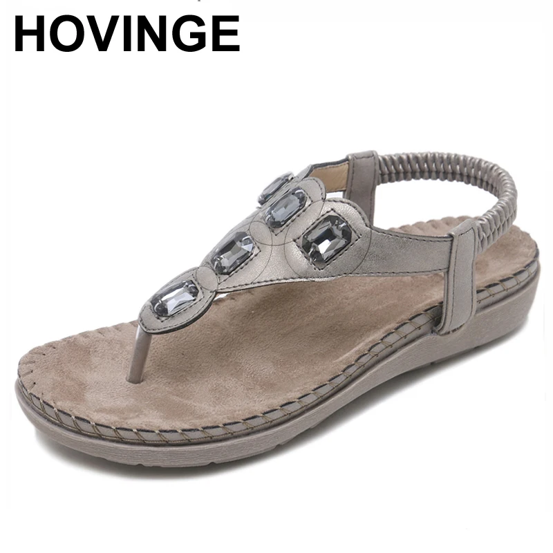 

HOVINGE Новинка; Женские сандалии на плоской подошве; Для женщин размера плюс; Большие размеры 35-42; Модная обувь с украшением в виде кристаллов; ...