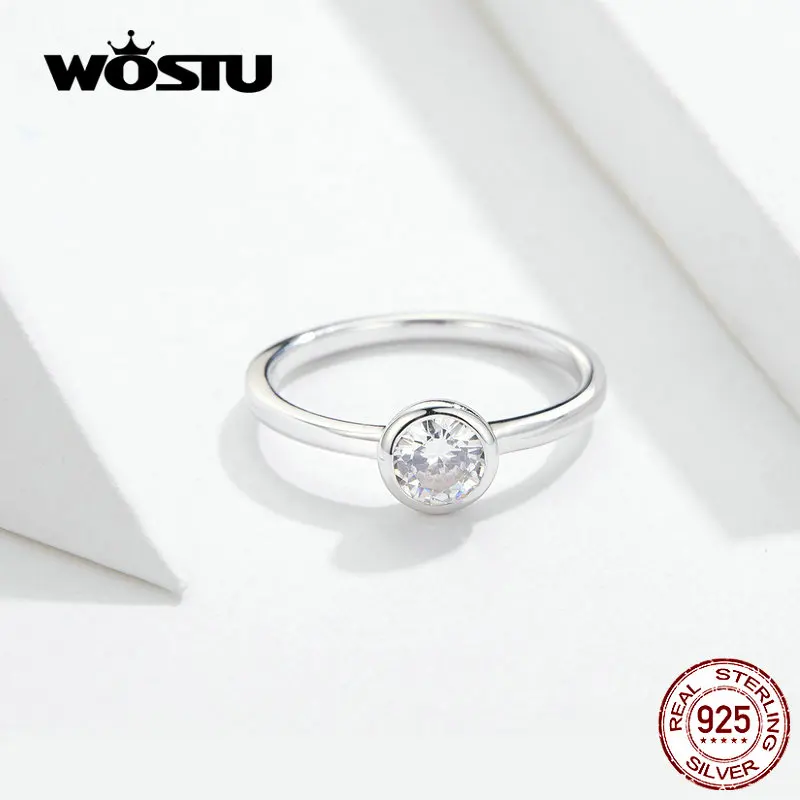 WOSTU изысканное модное кольцо с кристаллом 925 пробы серебро Циркон Круглые Кольца для женщин украшения на свадьбу, годовщину CQR535