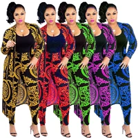 s 2xl autumn winter two piece set top and pants long sleeve tops floral print national 2 piece outfits for women