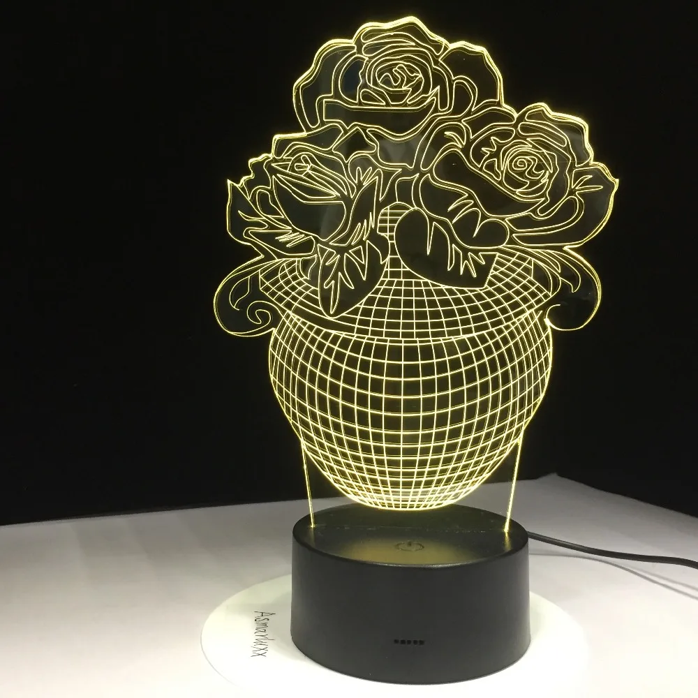 Розы Корзина 3d лампе Touch Сенсор USB светодиодный ночники любовь Батарея батарейках