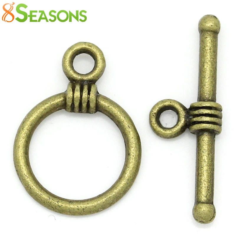 

8SEASONS Toggle Clasps Round Antique Bronze 16x11mm 19x6mm,100 Sets (B28529)