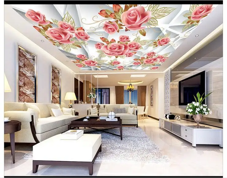 

Customized 3d wallpaper 3d ceiling wallpaper murals 3D white frame romantic rose ceiling frescoes wall 3d room decoration