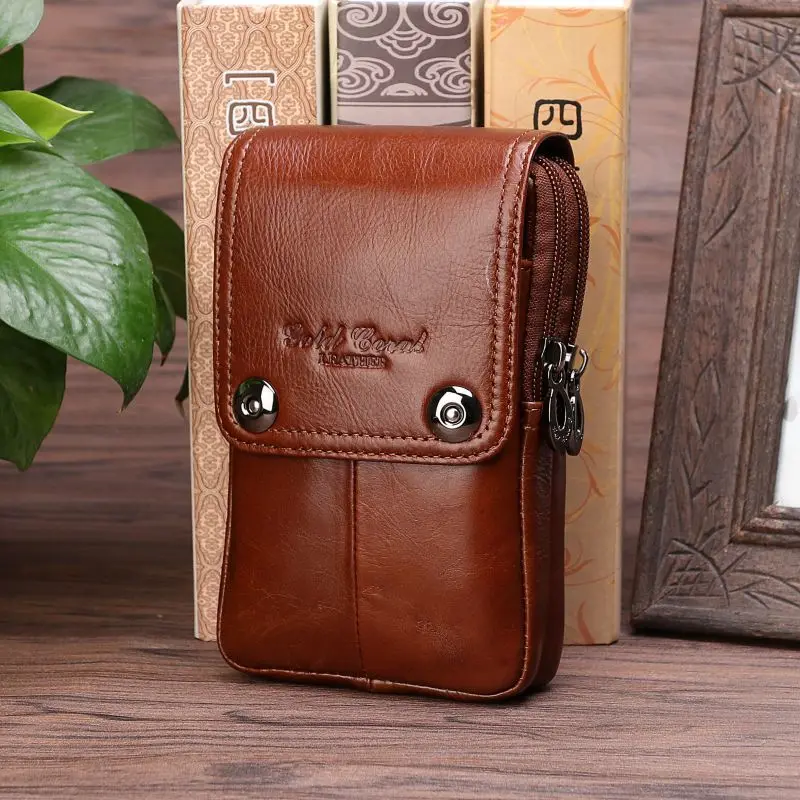 Золотая Коралловая новая версия натуральная кожа Мужская поясная сумка для