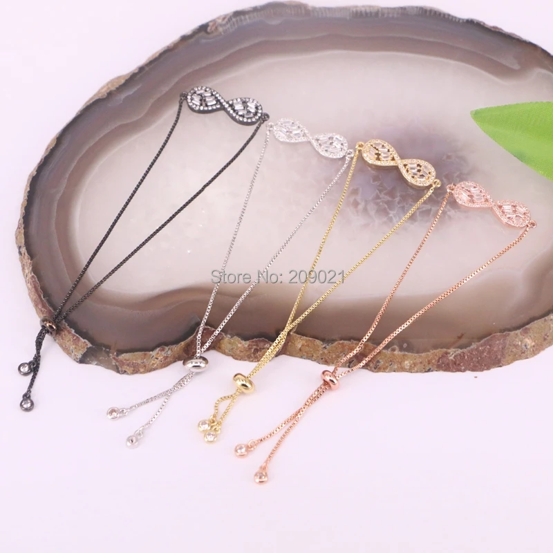 

10Pcs Wholesale 8 Shape Charm Bracelets CZ /Crystal Micro Pave Shining Bracelets In Adjustable Size