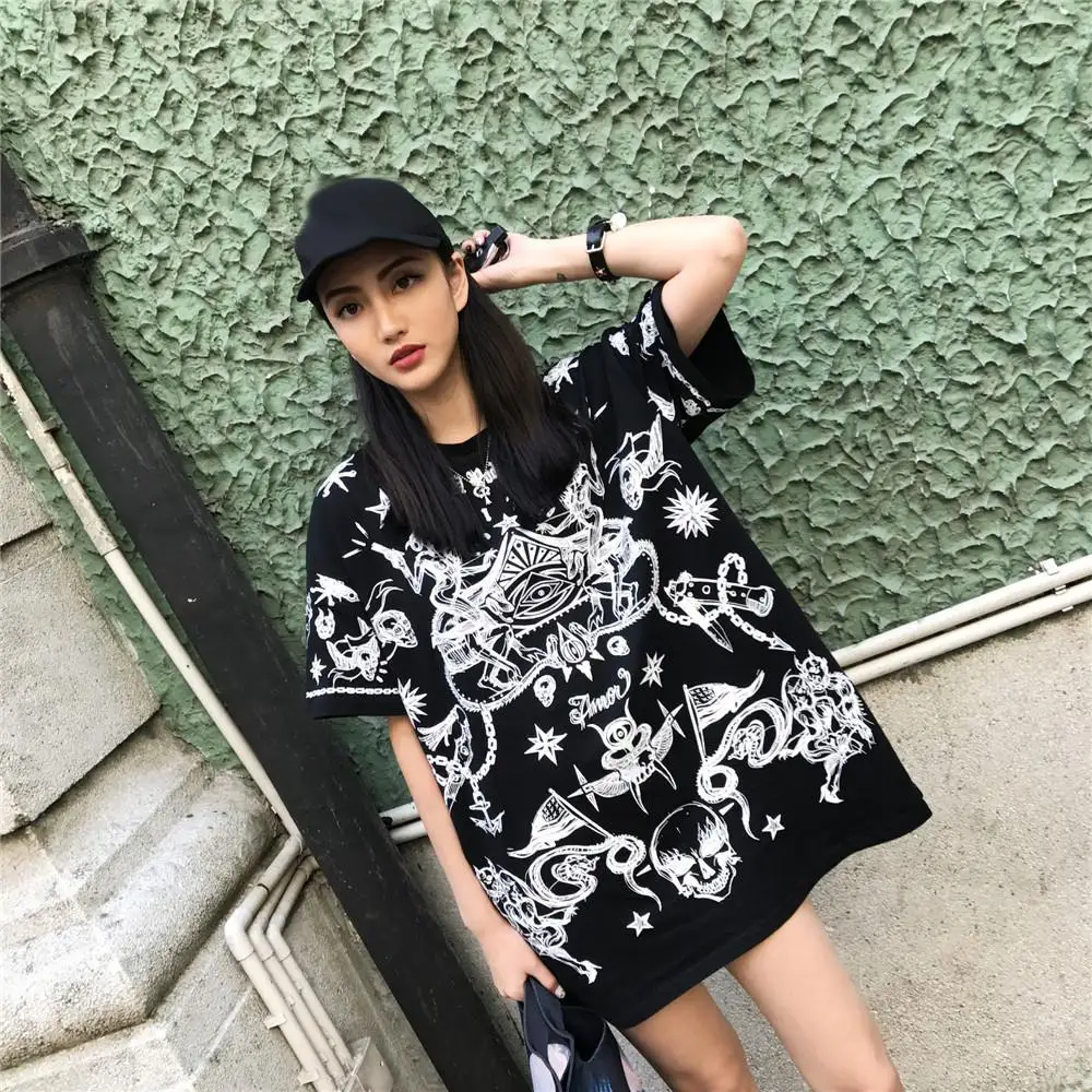 Harajuku 2018 летняя новая женская Повседневная футболка большого размера Ретро с