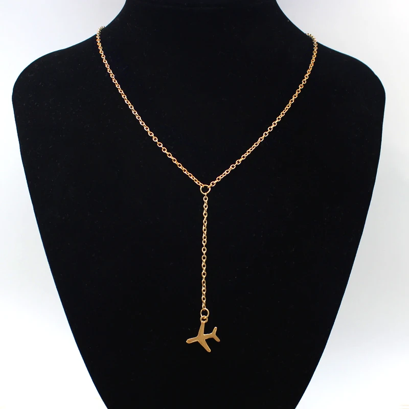 Cute Pattern Small Aircraft Necklace For Women Fine Long Metal Chain Hanging Pendant Gifts Female Jewelry Decorations | Украшения и