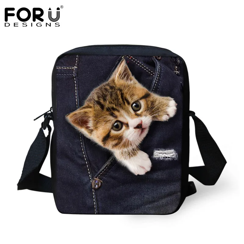 CC3320E FORUDESIGNS/Симпатичные животные кошка Для женщин Курьерские сумки класса люкс маленькая сумка через плечо для дам 3D джинсовый комбинезон с карманами; сумка Feminina - Цвет: CC3320E