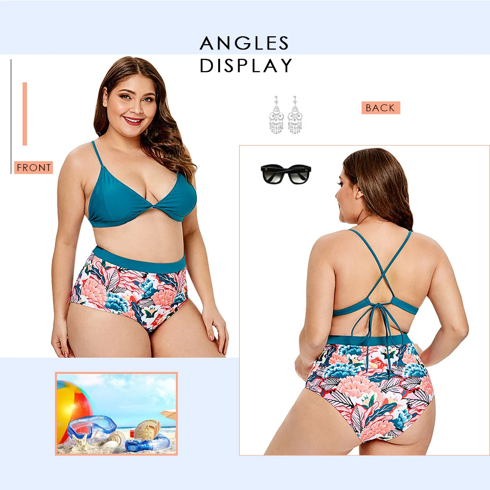 Plus Size Swimwear Biquinis feminino 2019 Swimsuits of Large Sizes High Waist Print Flower Bathing Suit Women XXXL 5XL |