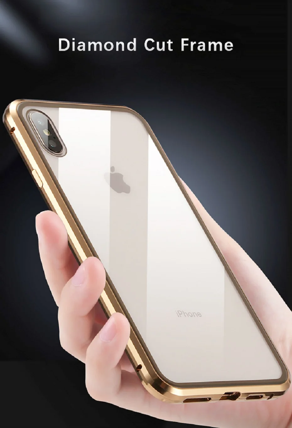 Роскошные двухсторонняя для стекла металлический чехол на магните iPhone XS MAX XR X 7 8