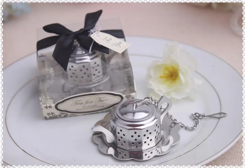 

100 комплектов, оптовая продажа, чайный чайник, ситечко для чая из нержавеющей стали, свадебные сувениры wen4341