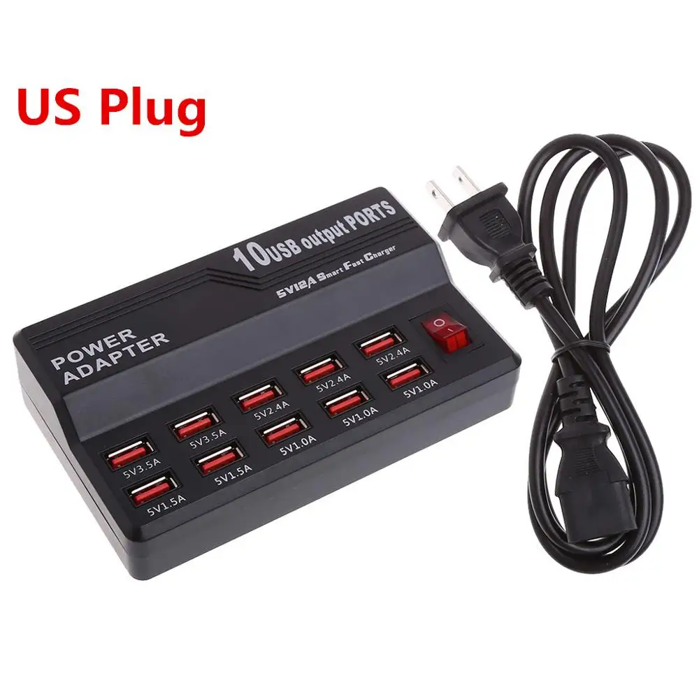 US Plug 10 портов usb-хаб быстрая зарядная станция настенное дорожное настольное зарядное устройство адаптер питания концентратор EU/UK/US вилка - Цвет: US Plug